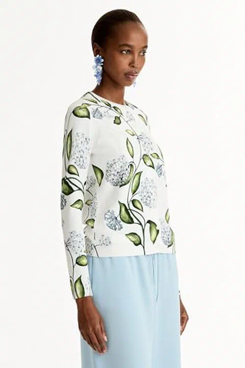 Oscar de la Renta, Porcelain Flower-Printed Cardigan, XS — view 3