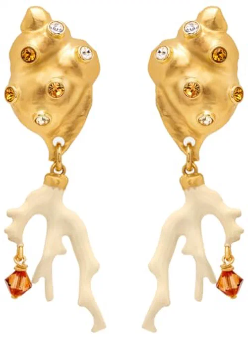 Oscar de la Renta, Seashell And Coral Clip-On Earrings