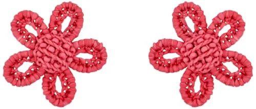 Oscar de la Renta, Small Woven Raffia Flower Earrings