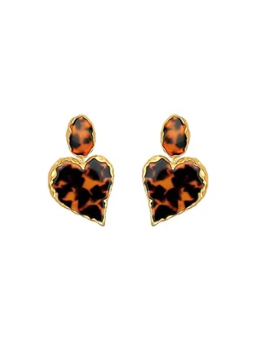 Oscar de la Renta, Tortoise Stone Heart Clip-On Earrings
