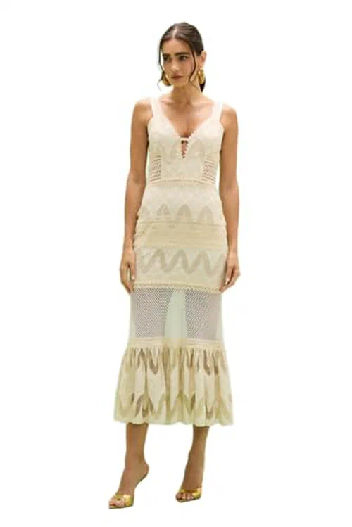 PATBO, Bertha Lace Midi Dress Off White, 4, Off White