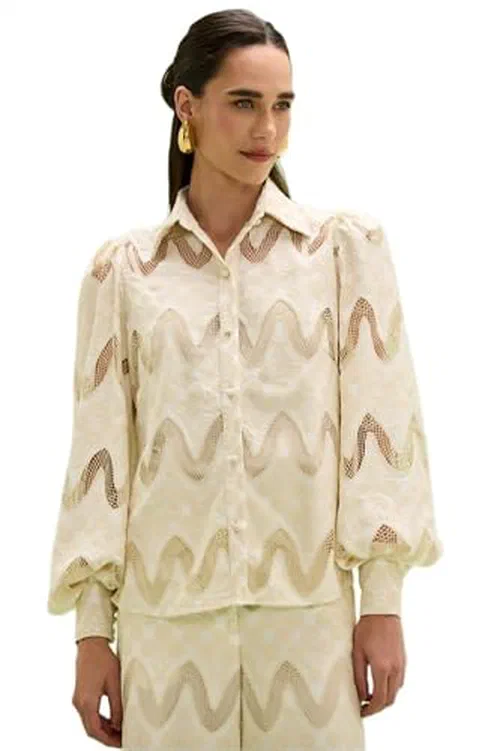 PATBO, Bertha Lace Shirt, 8, Off White