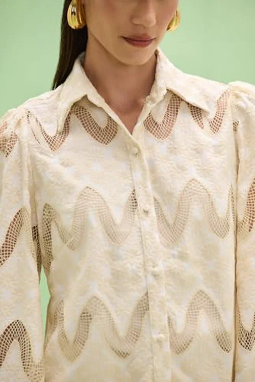 PATBO, Bertha Lace Shirt, 8, Off White — view 3