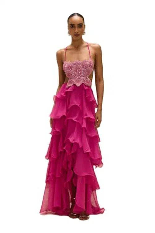 PATBO, Chiffon Carmen Lotus Maxi Dress