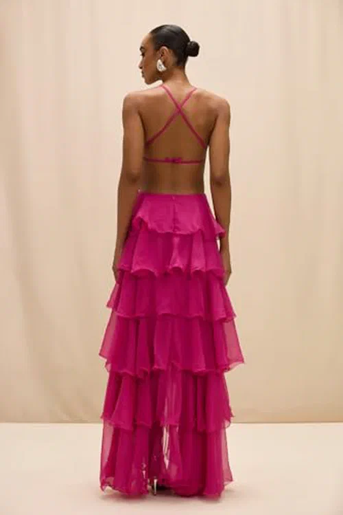 PATBO, Chiffon Carmen Lotus Maxi Dress — view 3