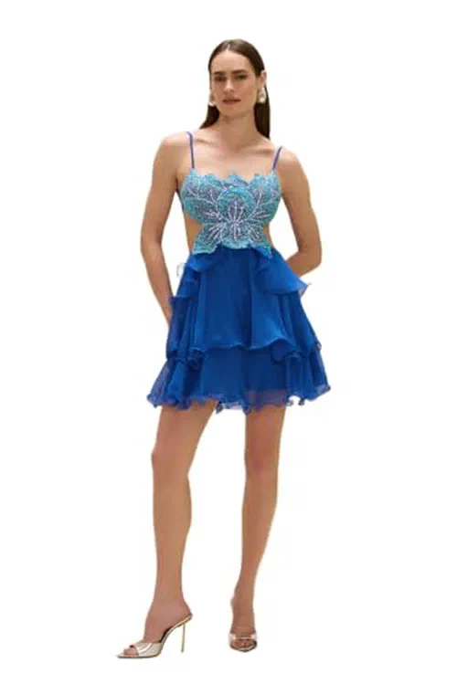 PATBO, Chiffon Carmen Lotus Mini Dress
