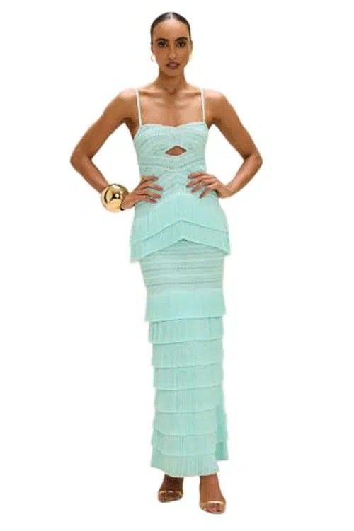 PATBO, Clara Fringe Maxi Dress Light Blue
