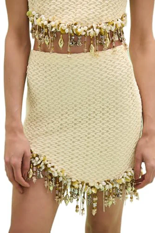 PATBO, Frida Mesh Mini Skirt, M, Off White