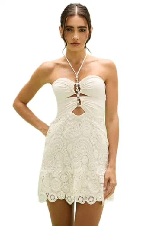 PATBO, Gal Embroidery Mini Dress, S, Off White