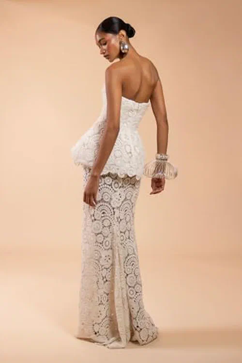 PATBO, Gal Embroidery Peplum Maxi Dress, 4, Off White — view 3