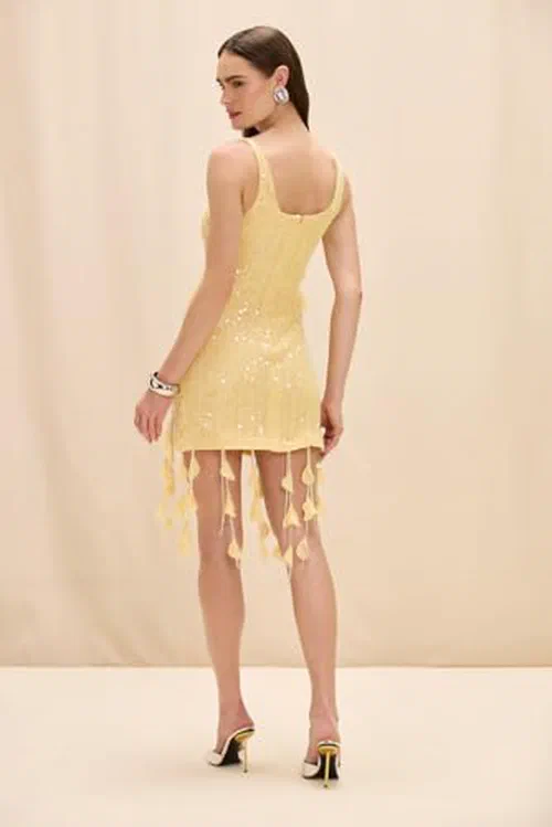 PATBO, Iara Crochet Mini Dress Yellow — view 3
