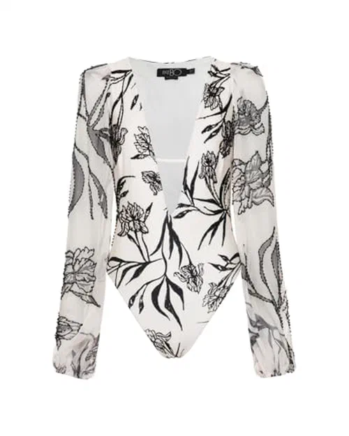 PATBO, Iris Long Sleeve Embroidered One Piece, L, Off White