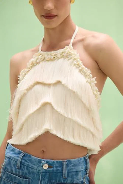 PATBO, Lila Fringe Top, 2, Off White — view 3