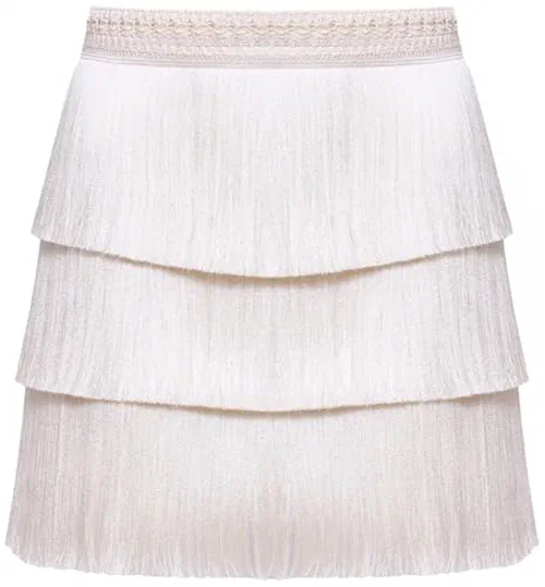 PATBO, Lya Fringe Skirt, 0, Off White