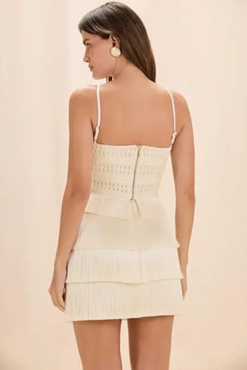 PATBO, Lya Fringe Skirt, 0, Off White — view 3