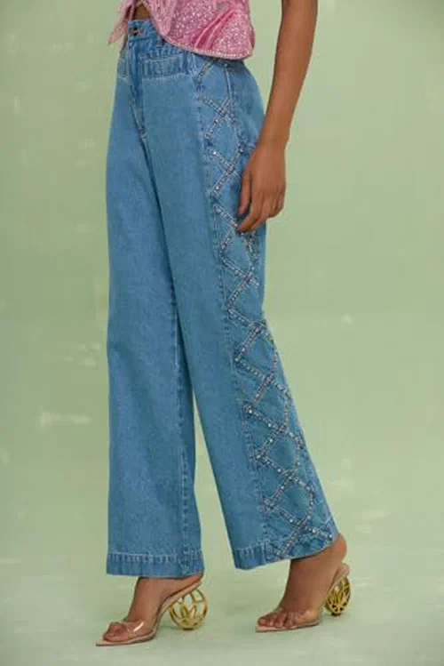 PATBO, Marina Denim Embroidered Pants — view 3