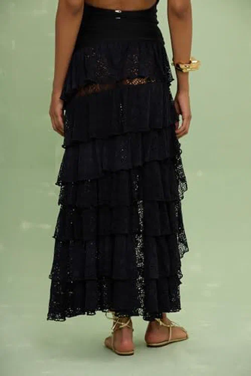 PATBO, Martina Lycra Ruffle Maxi Skirt Black, M — view 3