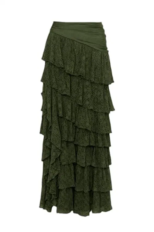 PATBO, Martina Lycra Ruffle Maxi Skirt Green, M