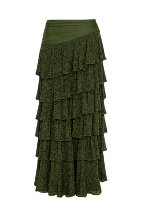 PATBO, Martina Lycra Ruffle Maxi Skirt Green, M — view 3