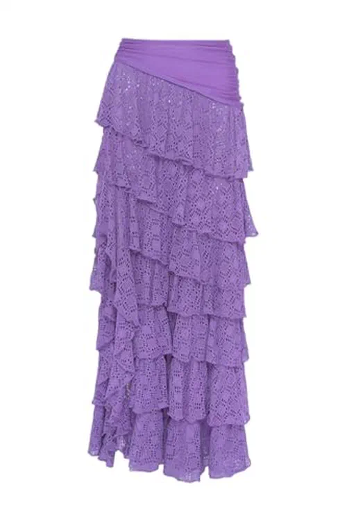 PATBO, Martina Lycra Ruffle Maxi Skirt Lilac, XL