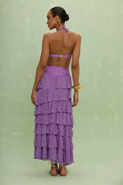 PATBO, Martina Lycra Ruffle Maxi Skirt Lilac, XL — view 3