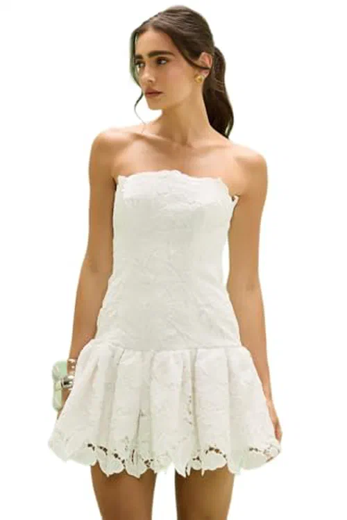 PATBO, Mysie Lace Mini Dress, 4, Off White