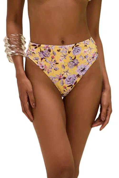 PATBO, Peony Print Lycra High Waist Bikini Bottom, XL