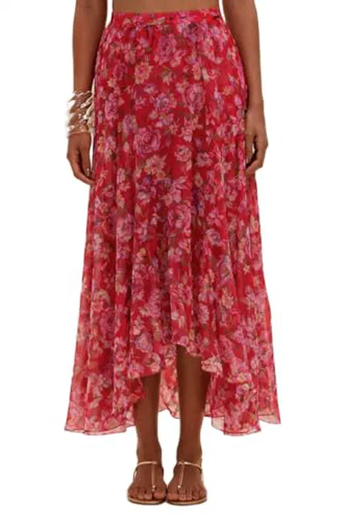 PATBO, Peony Print Lycra Maxi Skirt, S