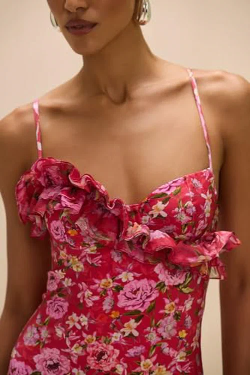 PATBO, Peony Print Lycra Ruffle Bodysuit, L — view 3