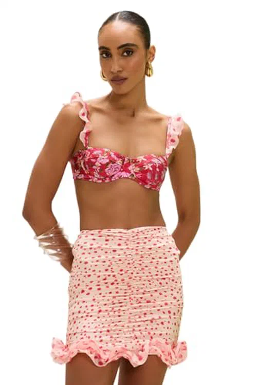 PATBO, Peony Print Lycra Short Coverup, XL