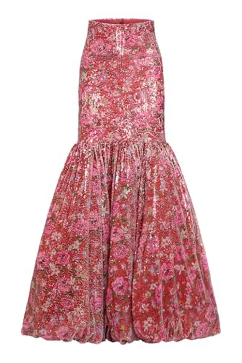 PATBO, Peony Sequin Printed Maxi Skirt