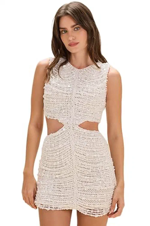 PATBO, Seashell Embroidery Pearl Mini Dress, 0, Off White