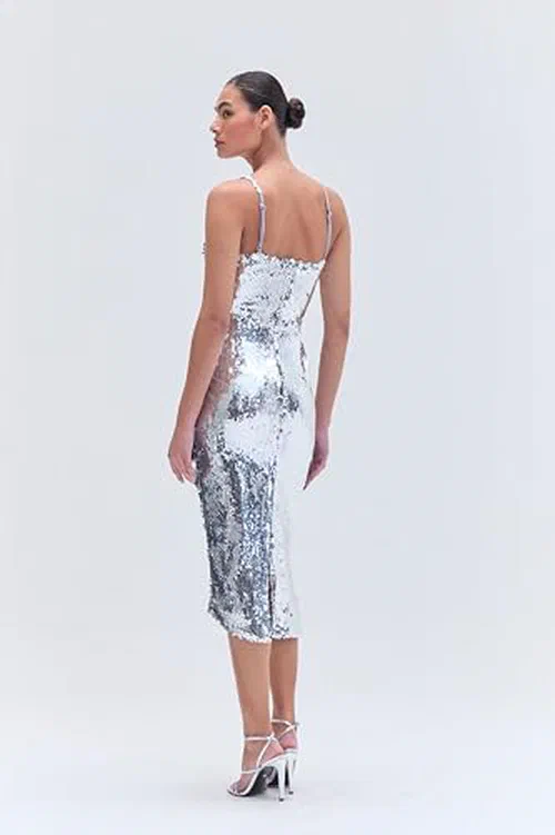PATBO, Silver Sequin Midi Dress — view 3