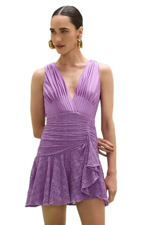 PATBO, Sirena Mesh Plunge Mini Dress, XS
