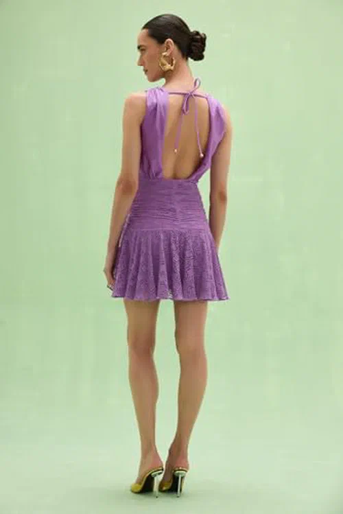 PATBO, Sirena Mesh Plunge Mini Dress, XS — view 3