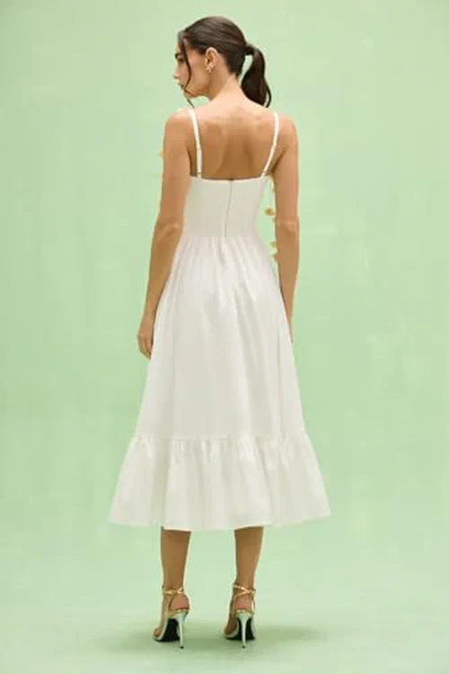 PATBO, Tricoline Lotus Midi Dress, 2, Off White — view 3