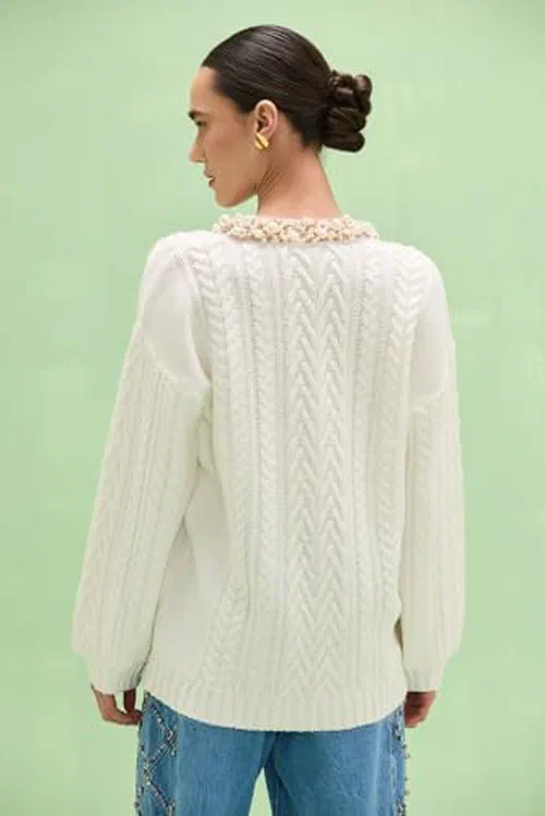 PATBO, Tricot Celia Pullover, XL, Off White — view 3