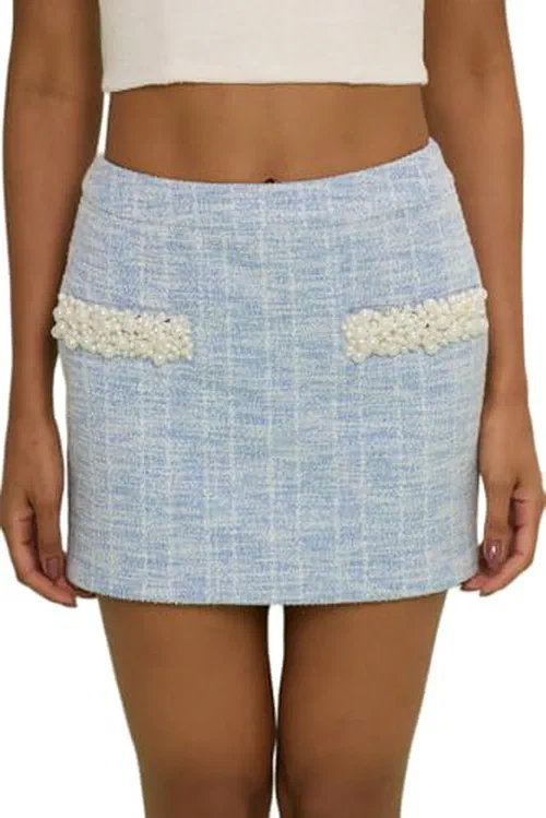 PATBO, Tweed Elsa Mini Skirt, 8, Off White