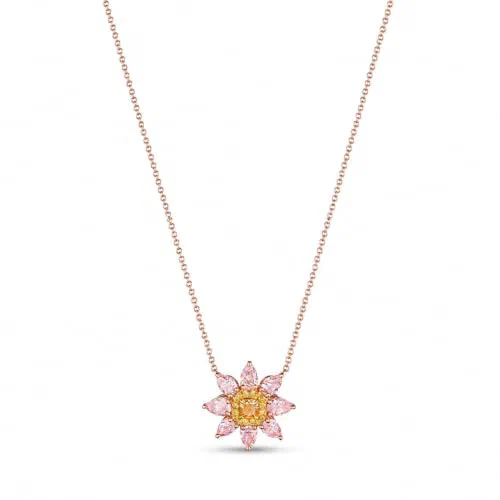Peonia 2.59 Carat Fancy Yellow & Pink Marquise Diamond Pendant Necklace in 18K Rose Gold