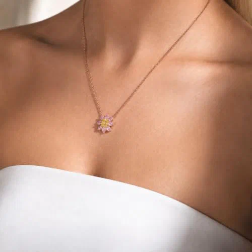 Peonia 2.59 Carat Fancy Yellow & Pink Marquise Diamond Pendant Necklace in 18K Rose Gold — view 3