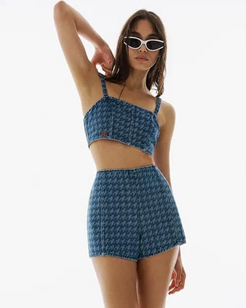 Perfect Moment, Denim Houndstooth Shorts, M — view 3