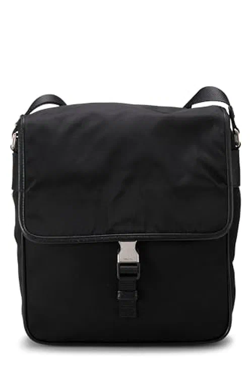 Prada, Pre-loved Black Nylon Check Buckle Shoulder Bag