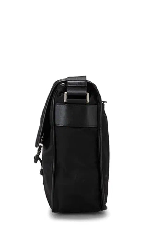 Prada, Pre-loved Black Nylon Check Buckle Shoulder Bag — view 3