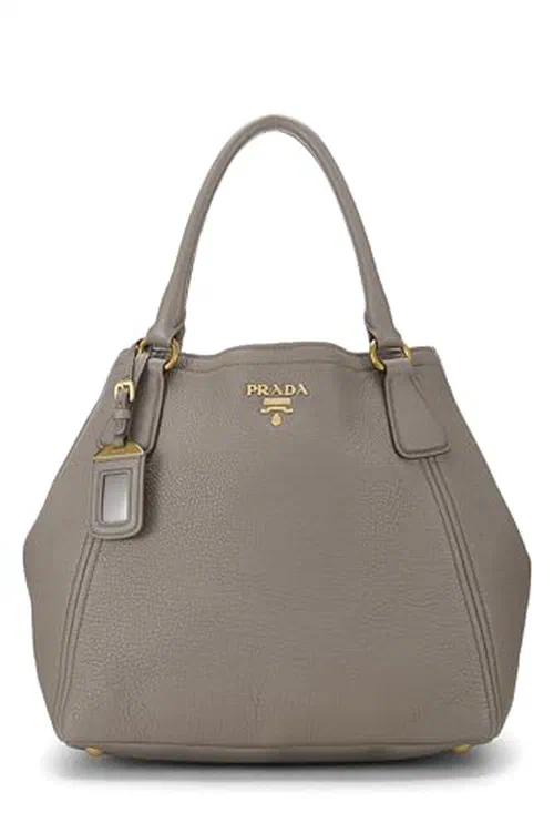 Prada, Pre-loved Grey Vitello Daino Sacca 2 Manici