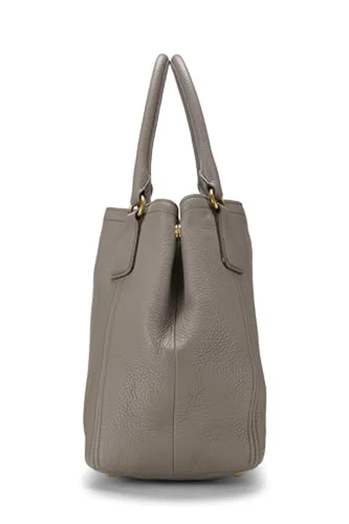 Prada, Pre-loved Grey Vitello Daino Sacca 2 Manici — view 3