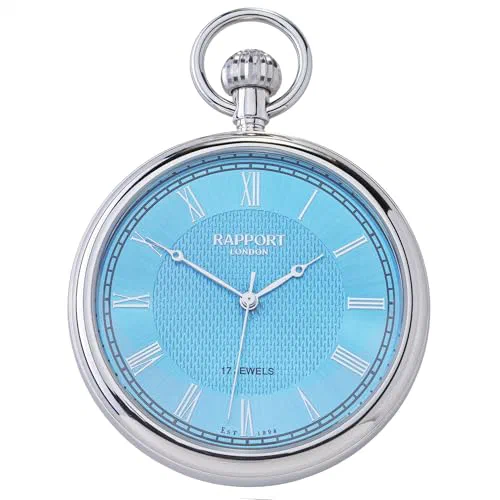 Rapport, Mechanical Open Face Pocket Watch, Ice Blue