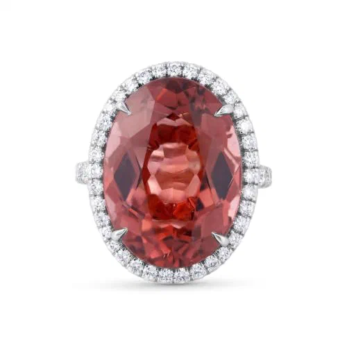 Rosé Ombre Oval 15.49 Carat Pink Brown Tourmaline Halo Ring in Platinum
