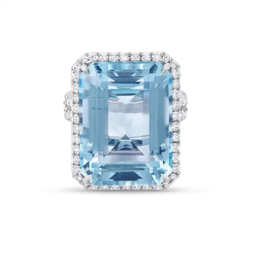 Sea of Light 20.02 Carat Emerald Cut Halo Ring in Platinum