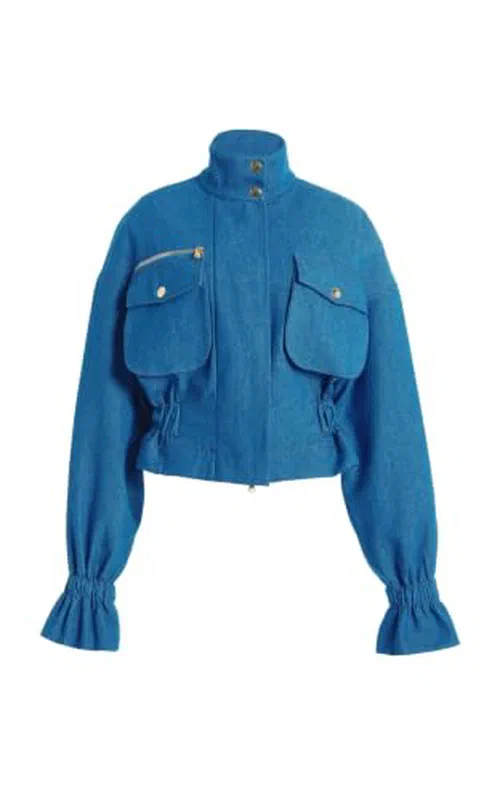 Sergio Hudson, Cropped Denim Utility Jacket, XL