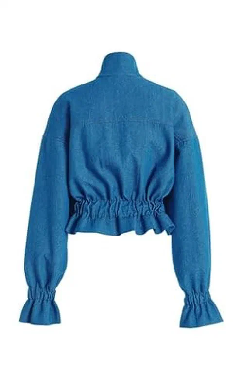 Sergio Hudson, Cropped Denim Utility Jacket, XL — view 3